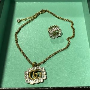 Gucci crystal Marmont choker Necklace & Ring set (Ring size small or 4-5)